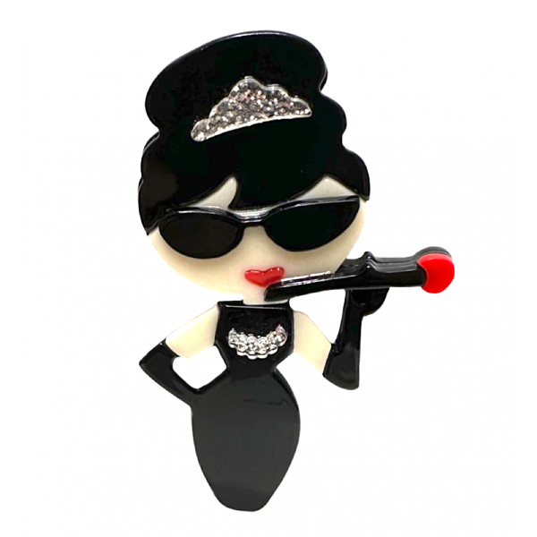 Black Audrey Brooch